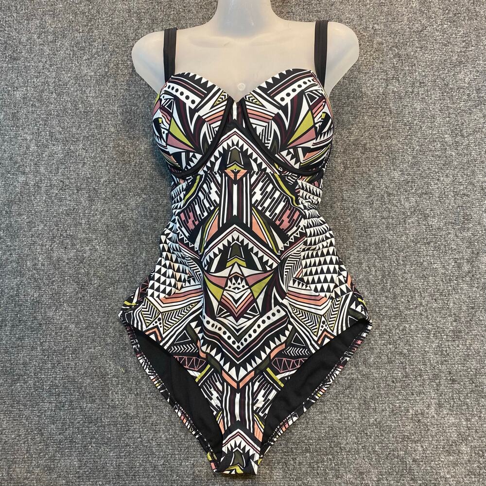 Swimsuits For All Swim Sexy Womens 16 Black White Aztec Print One Piece Swimwear